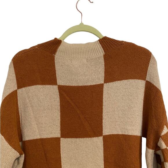 ANDTHEWHY Brown Checkered Oversized Sweater Sz S NWT - Picture 10 of 14